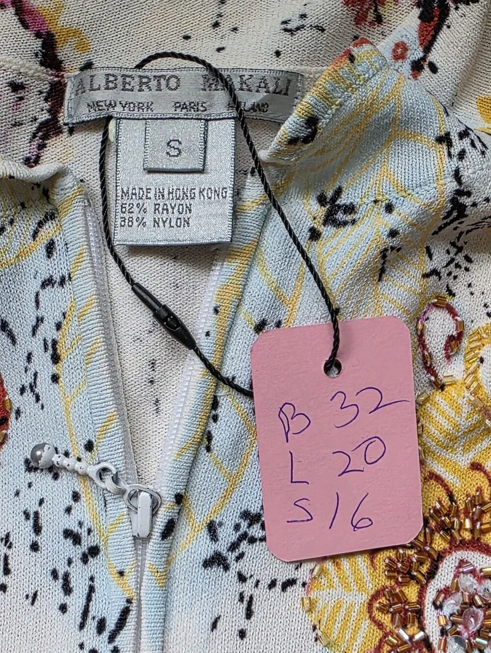 Alberto Makali Cream Floral Button-Down Top with Sequin Accents Size Small